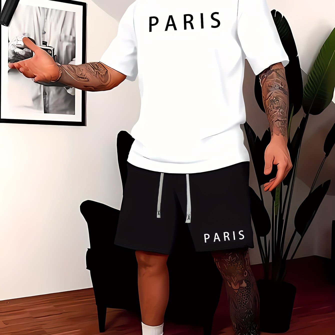 TEMU Men's Summer Sports Casual Outfit Consisting Of A Short-sleeve T-shirt And Shorts, A Stylish Two-piece Set For Young Adults