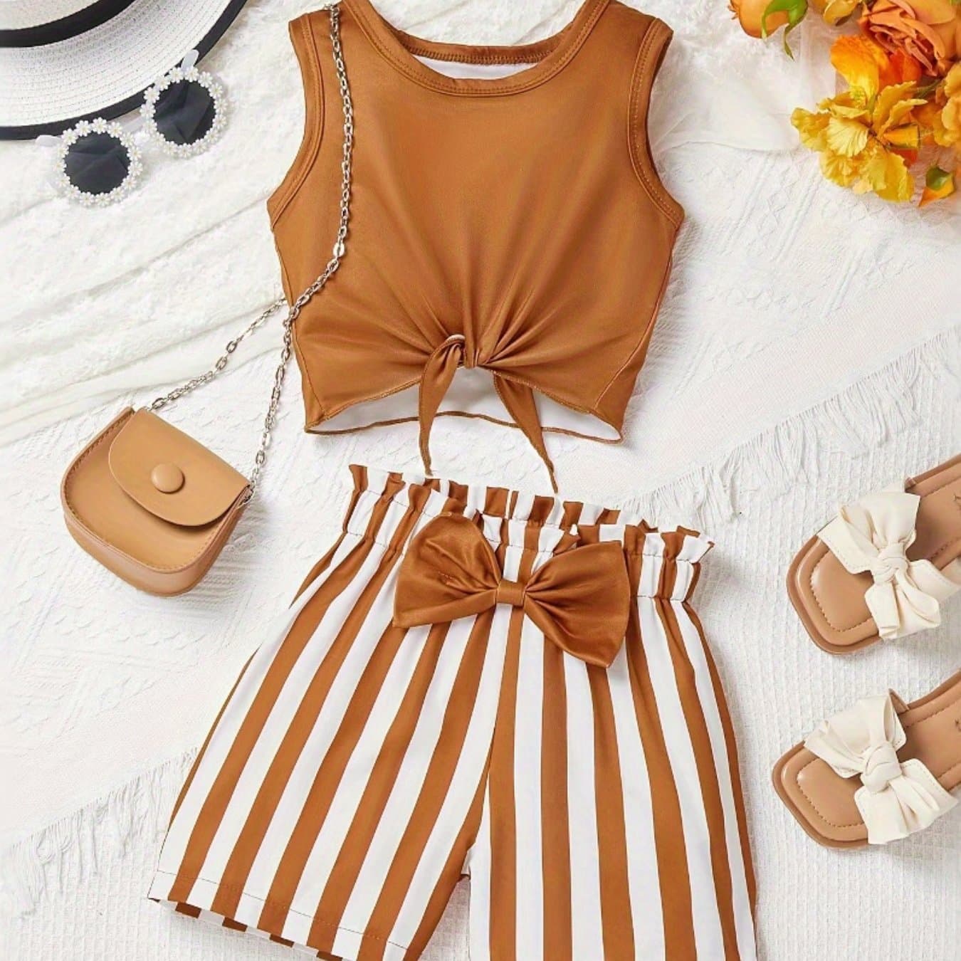 TEMU Round Neck Vest Striped Shorts Casual Suit, Comfortable, Simple, Cute And , Perfect For Outdoor