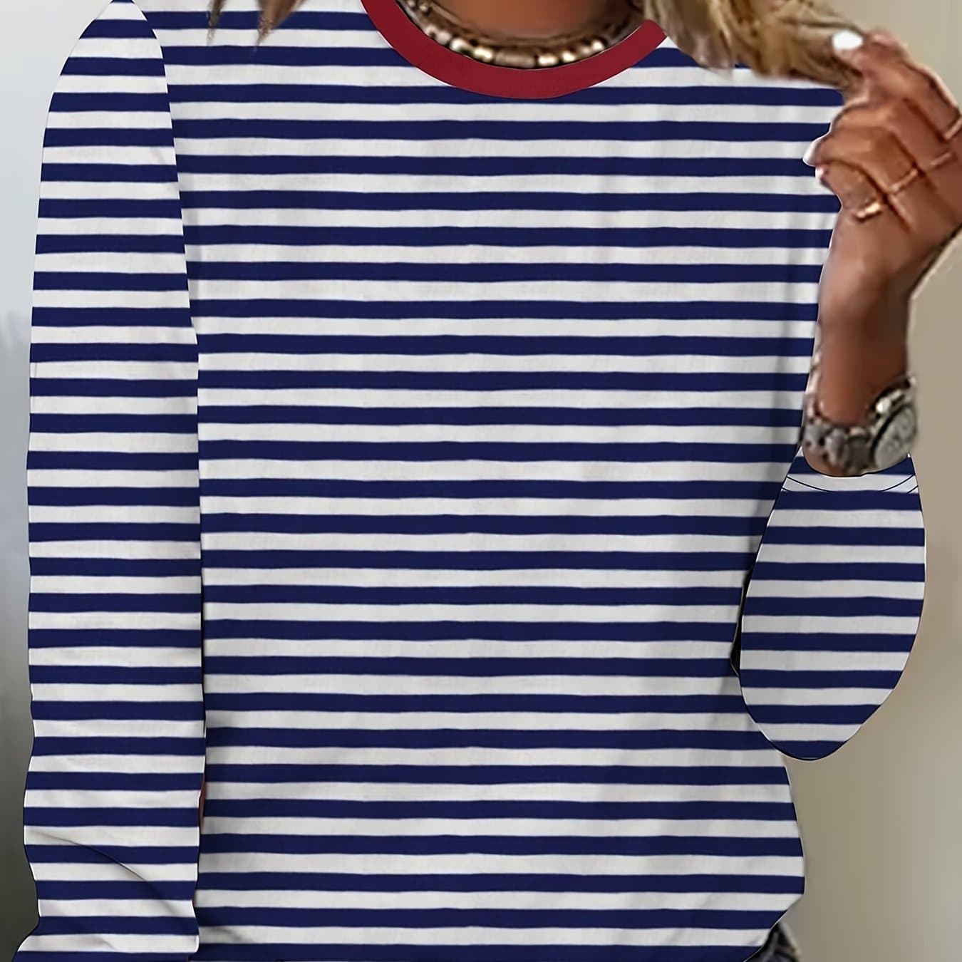TEMU 2024 Spring/autumn New Random Print Round Neck Loose Long Sleeve Base Layer T-shirt - Machine Washable, Perfect For Casual Wear And Home Use