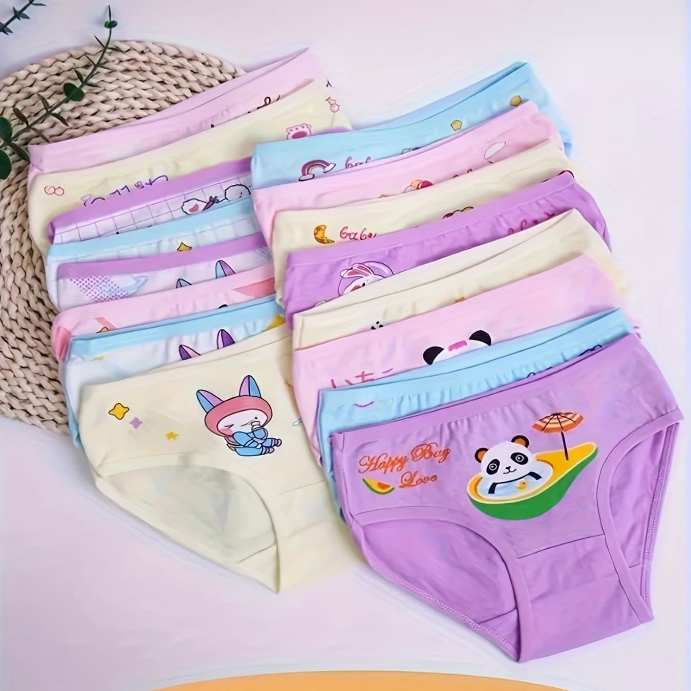 TEMU Random Girls' 8-color Comfortable Bikini Panties With Cartoon Patterns In Multiple Colors