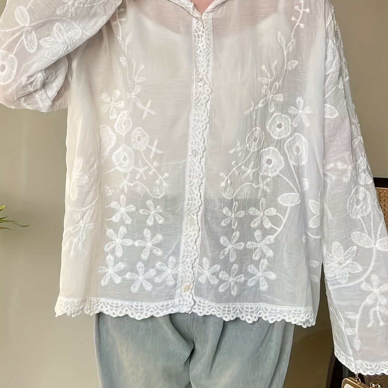 TEMU Women's Floral Embroidered Coat, With Hat Design, Shirt, Spring And Summer Fashion Top