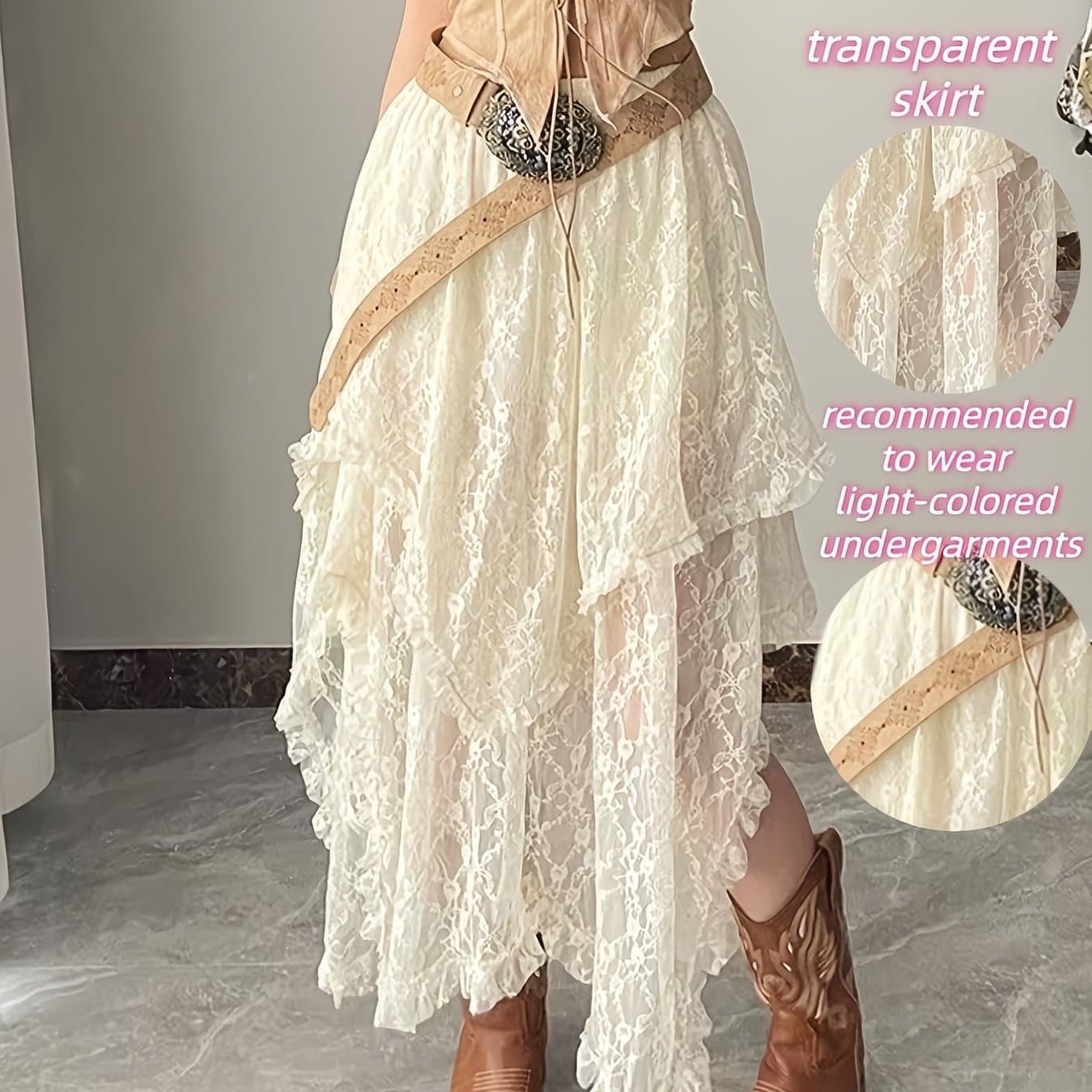 TEMU 1307 Versatile Layered Irregular Lace Skirt, Bohemian Half Skirt