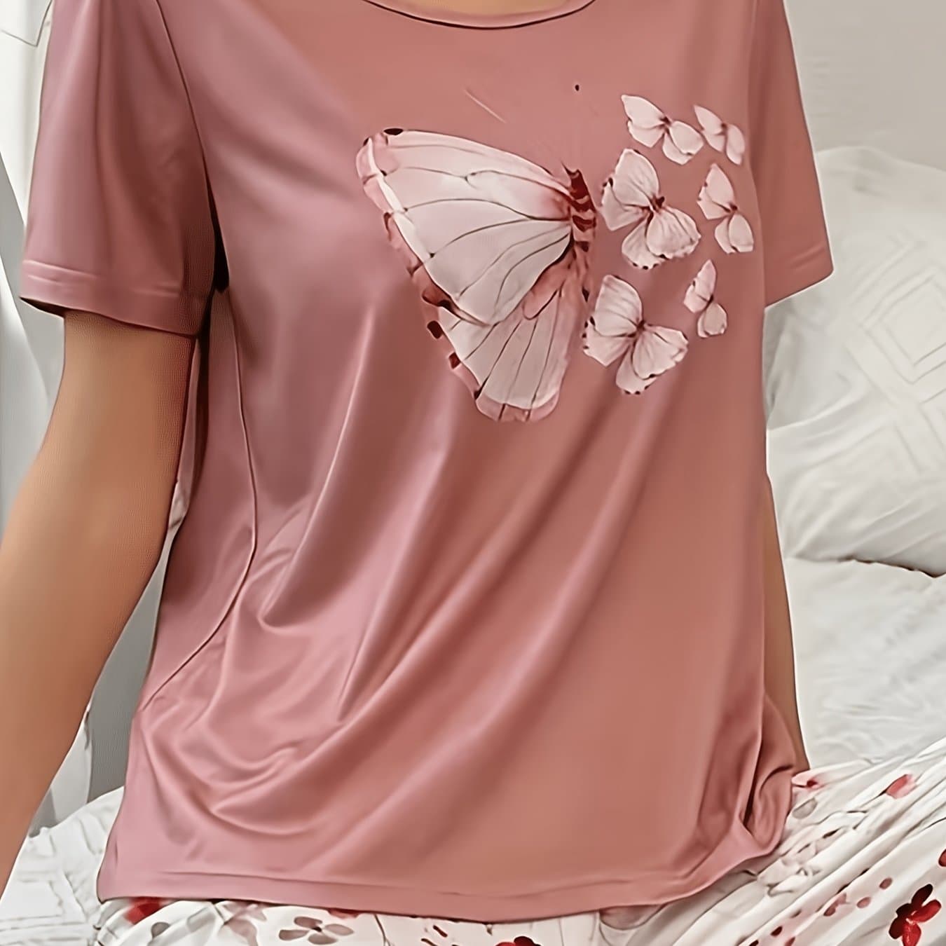 TEMU Women's Short -making -shirt - Animal Print Pajama Top, Spring Summer Sleepwear & Daywear, Machine Washable Non-sheer Casual Blouse