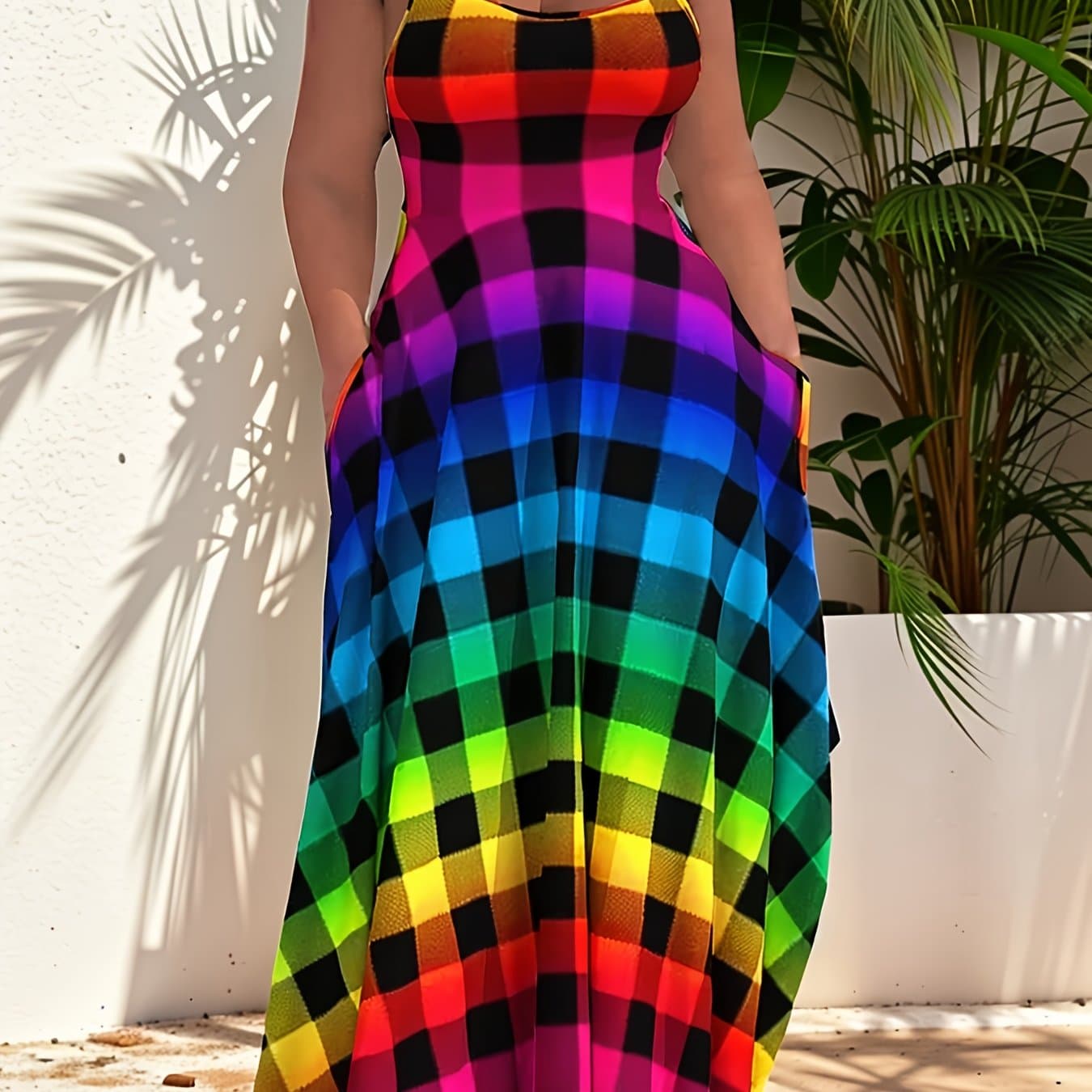 TEMU Rainbow Suspender Dress For Holiday Leisure