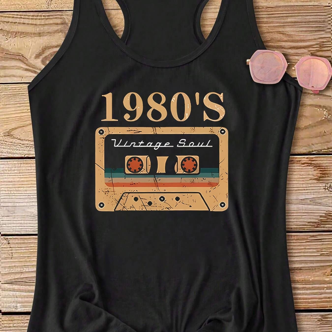 TEMU An Illustration Of An Old-fashioned Cassette Tape, Featuring The Words '1980's' And '' On It, Designed For A Women's Round-neck Spring And Summer Top