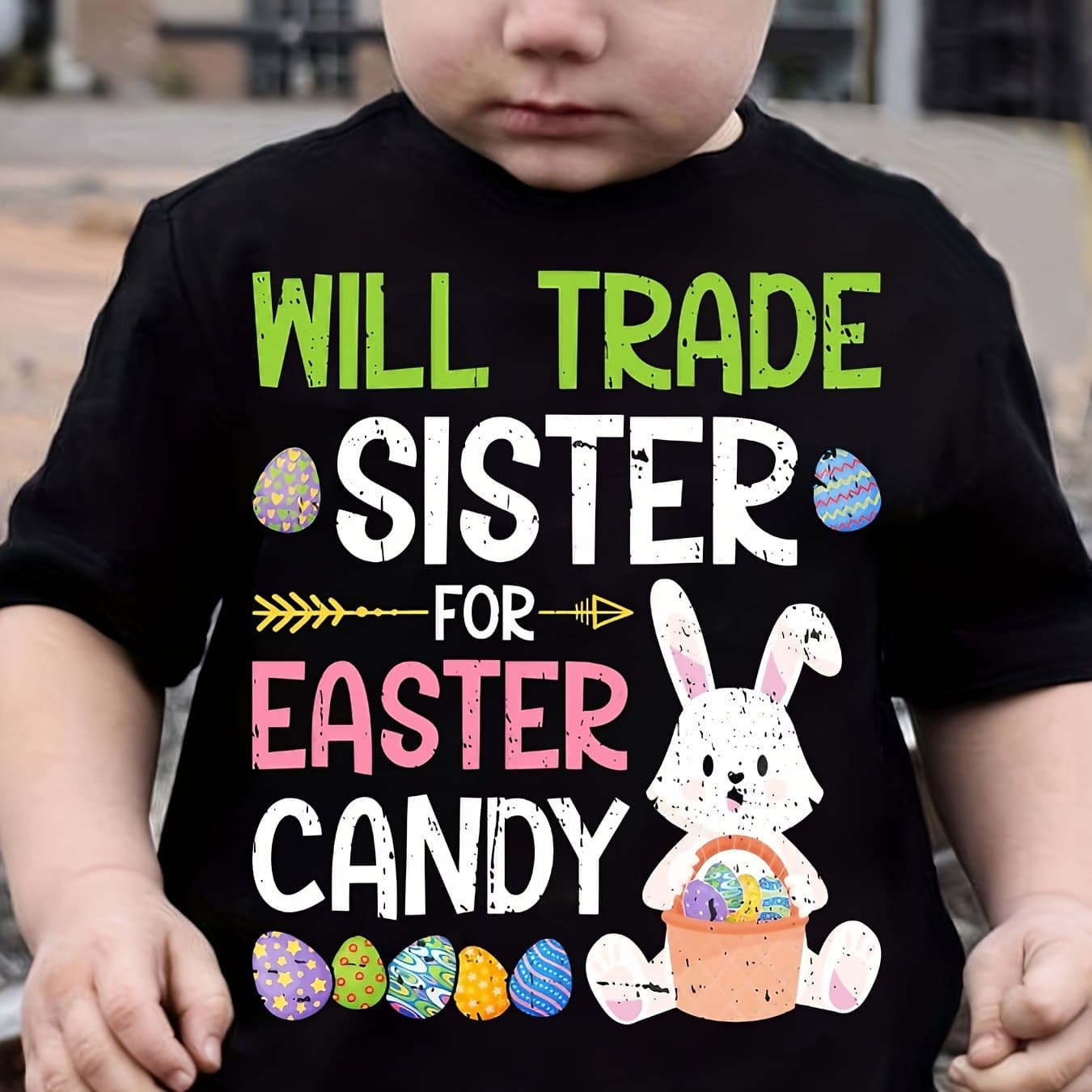 TEMU Boys' T-shirt "will Trade Sister For Easter Candy" Print For Comfortable And Casual Round Neck Short Sleeves