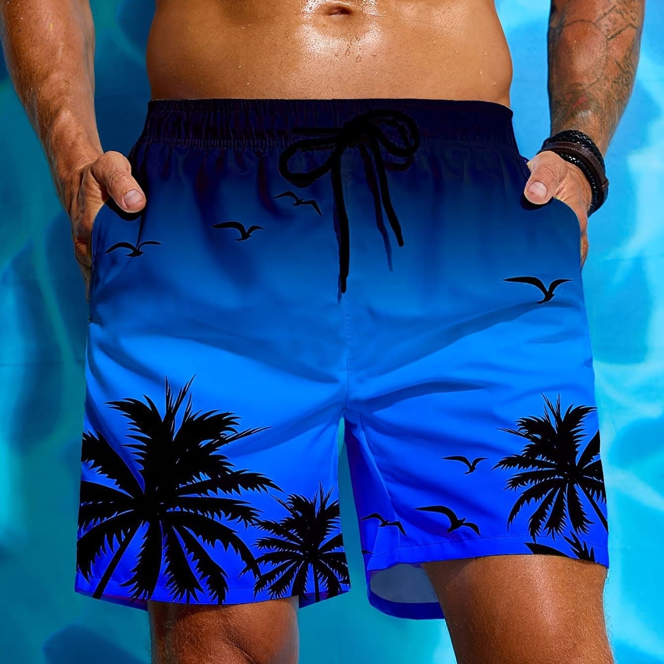 TEMU Men's Tree 3d Printed Beach Shorts, Drawstring Waist Board Swim Trunks, Suitable For Fishing, Basketball, Swimming, And Outdoor Activities