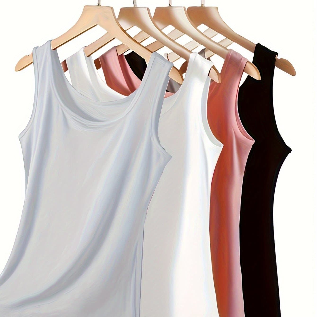 TEMU 4 Solid Color Plus-size Women's Tank Tops, Versatile Layering Sleeveless Shirts, Soft & Breathable Plus-size Camisoles, Women's Underwear And Lingerie