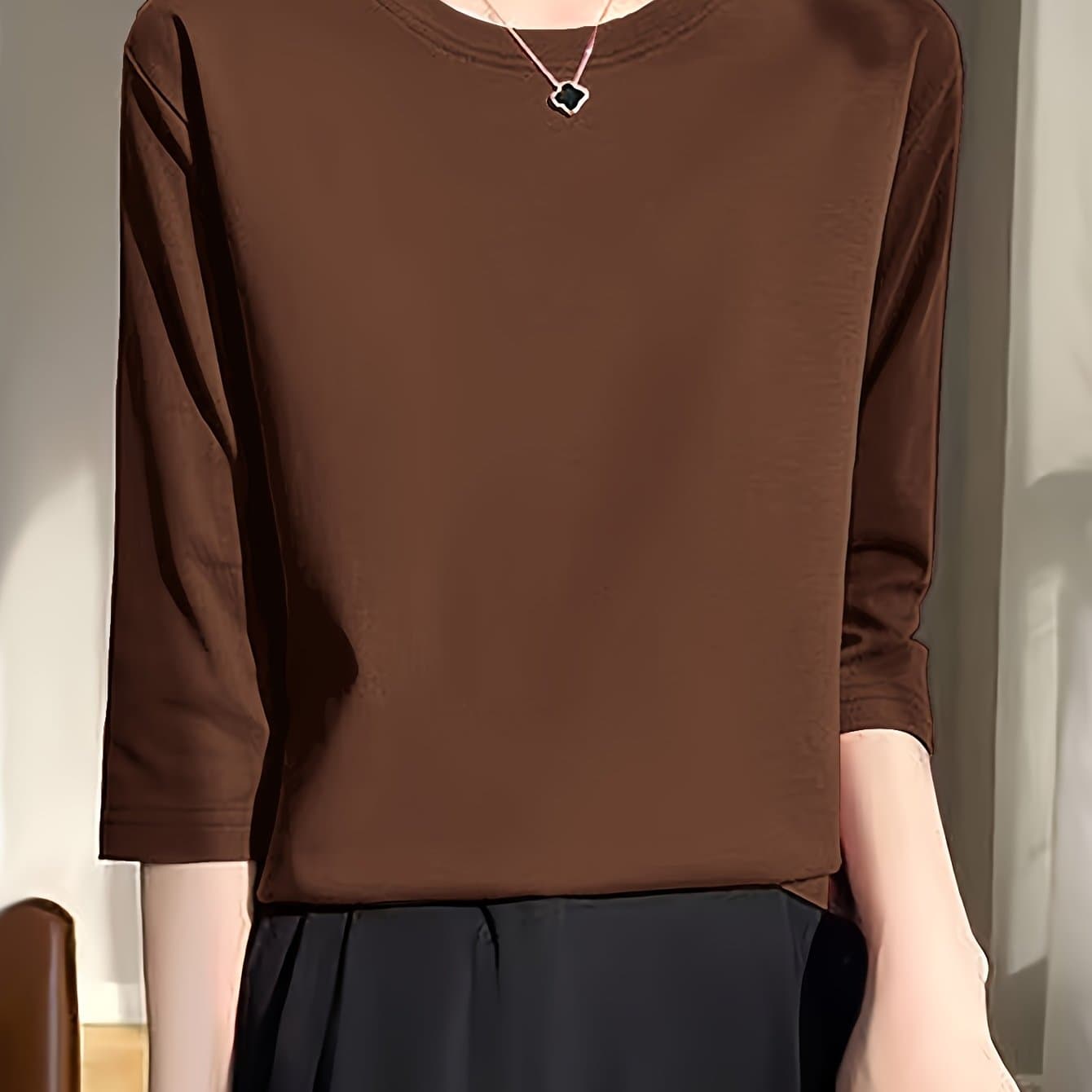 TEMU Spring/summer Women's Fashion Casual Round Neck Three-quarter Sleeve T-shirt
