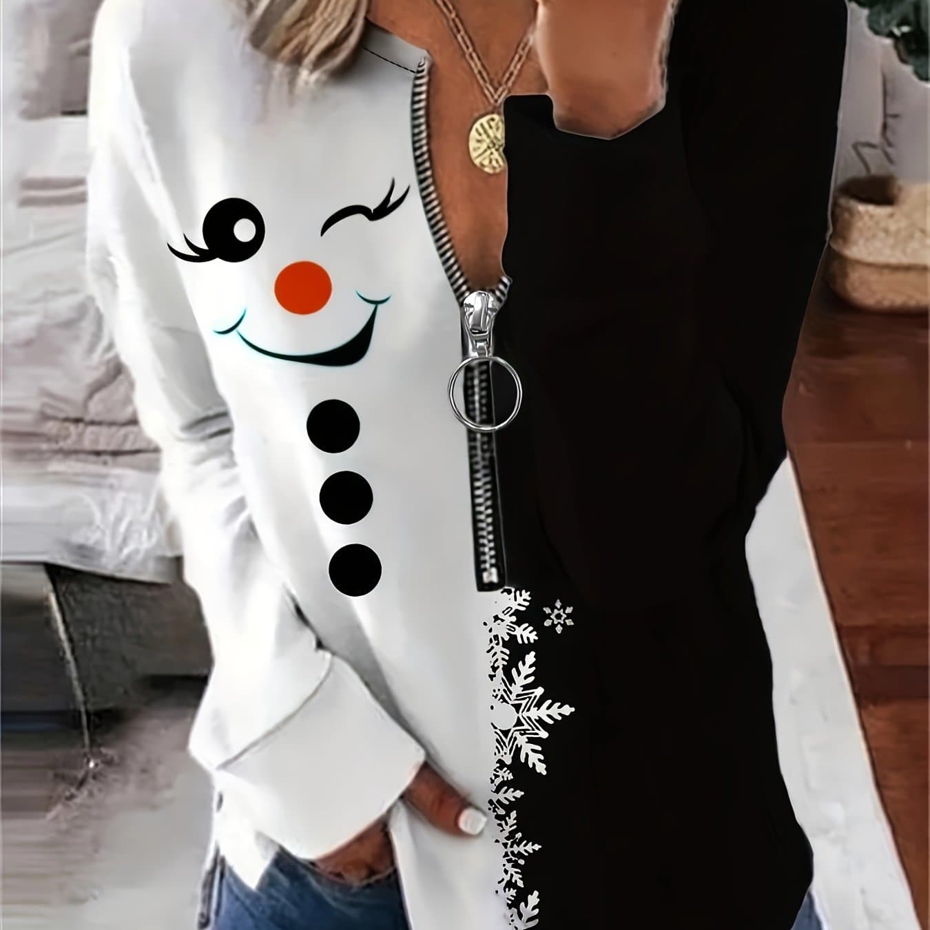 TEMU Plus Size - Plus Size - Stylish Plus-size Long-sleeve T-shirt Featuring A Christmas Snowman Design, Perfect For The Holidays, Soft And Suitable For Machine Washing