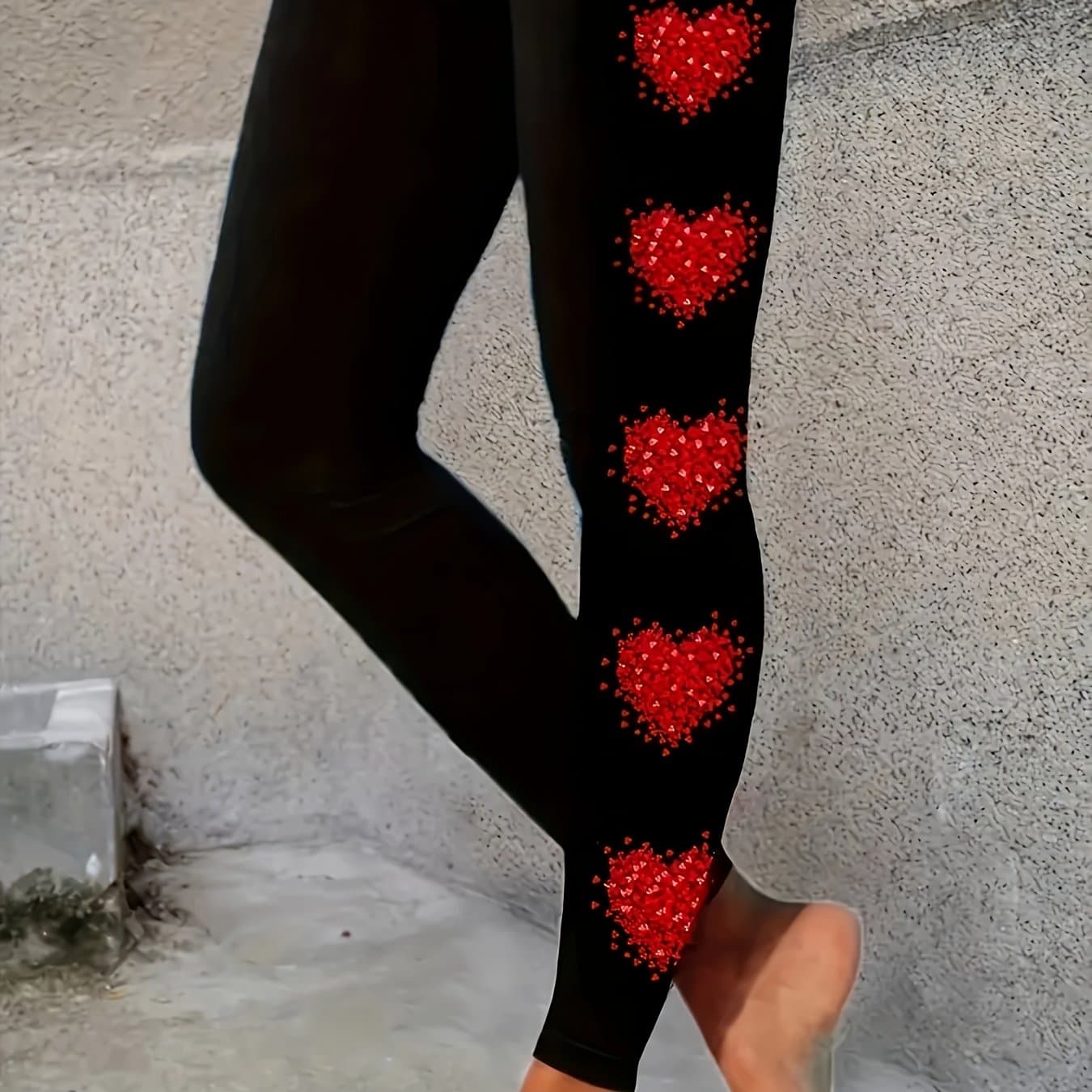 TEMU Valentine's Day Patterned High-waisted Leggings And Casual Stretchy Pants