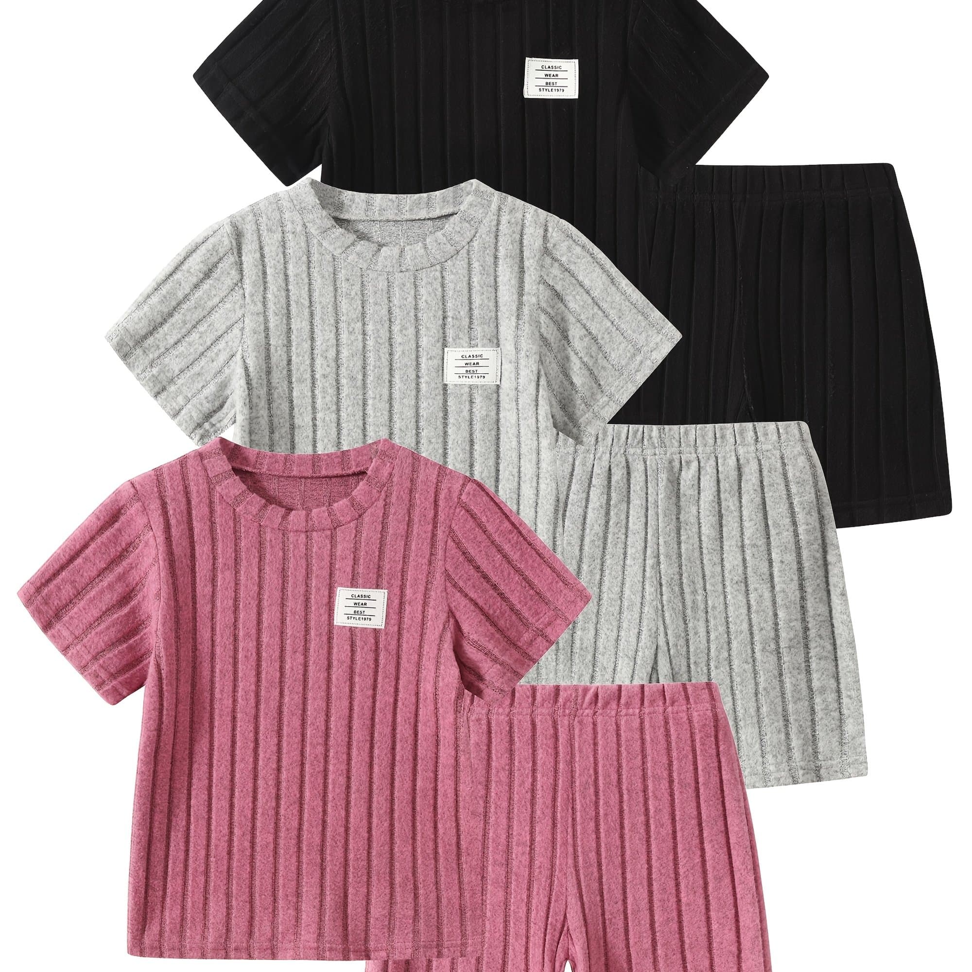 TEMU 6pcs Girls Short Sleeve Shorts Summer Suit 10 Years Old Girls Outdoor Sports Casual Fashionable 8 Years Old Children's Clothing Children's Clothing, Perfect For Outdoor