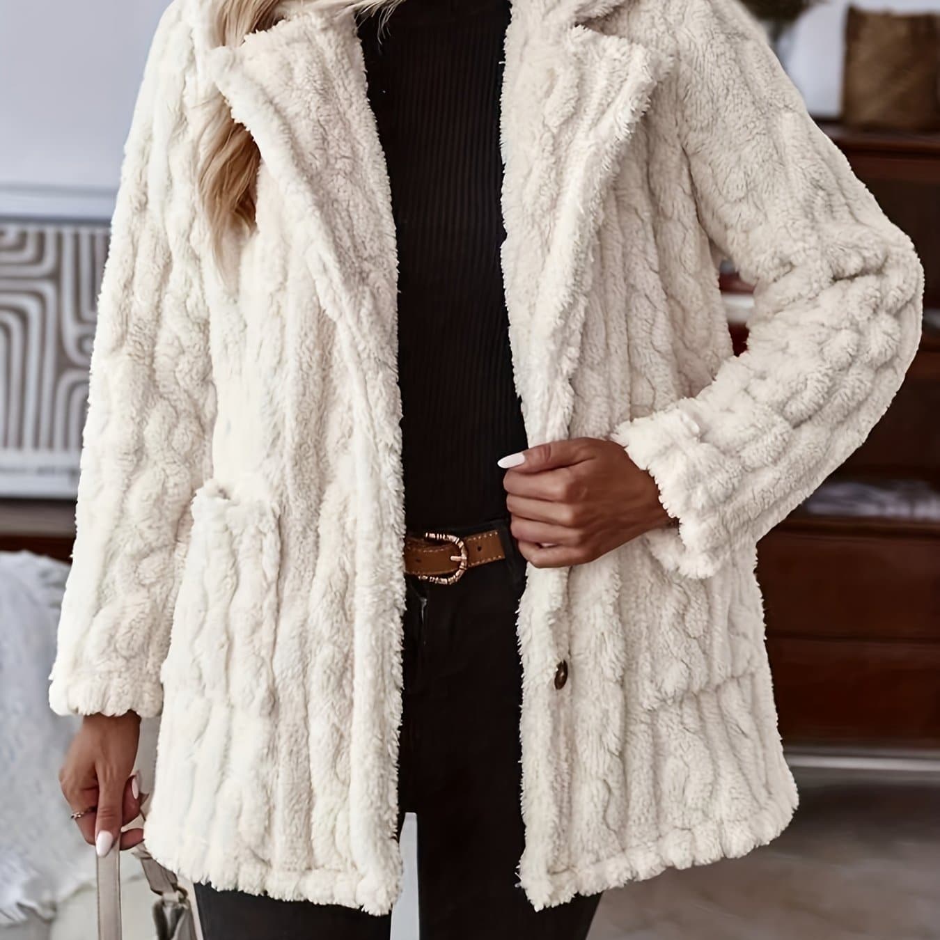 TEMU Mid-length Open Front Collar Button-pocket Casual Fashion Jacket Women's