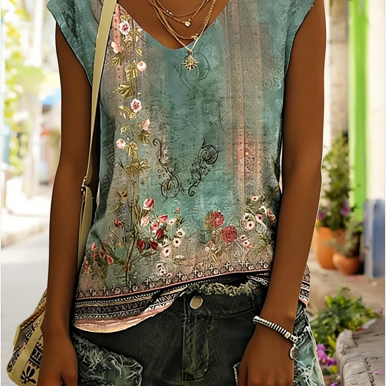 TEMU Summer Elegant Round-neck Unique Printed Vest For Women Is Perfect For Daily Wear