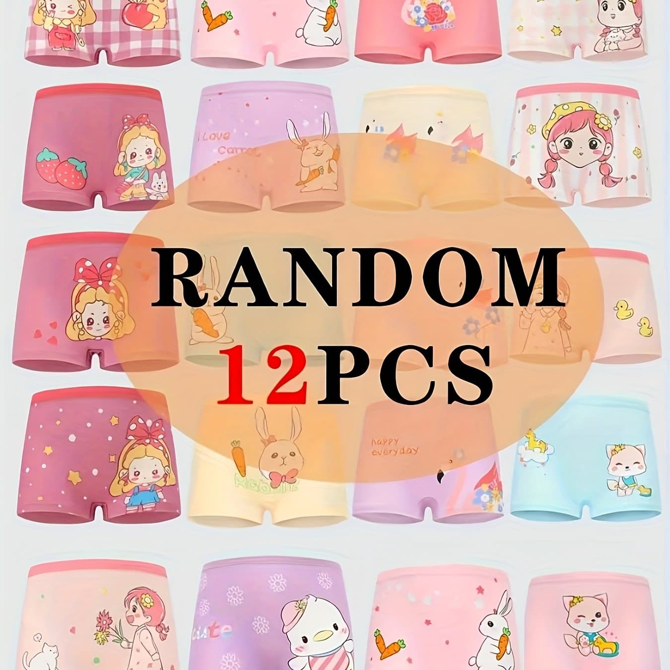 TEMU Random 12pcs Soft & Breathable Girls' Boxer Briefs With Cute Cartoon Print - Fit Underwear For