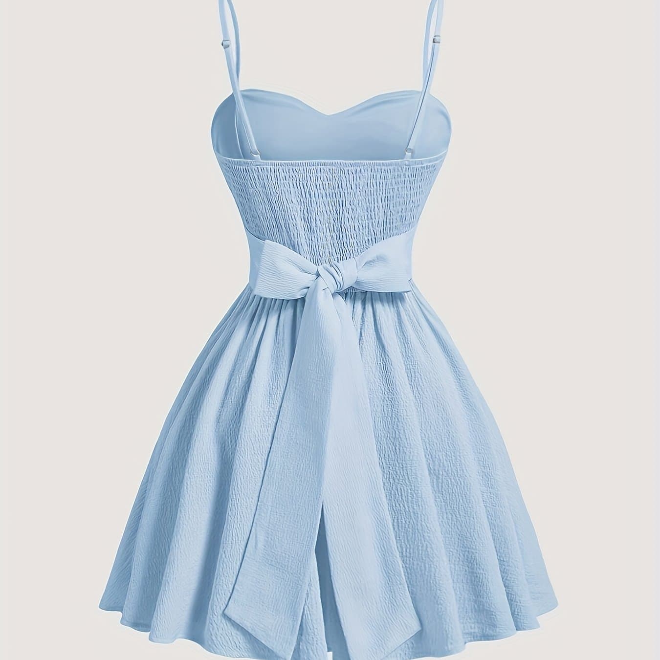 TEMU Spring And Summer Solid Color Waist Tying Fitted Dress