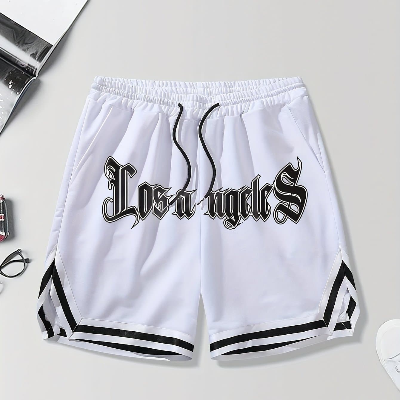 TEMU Men's Casual Basketball Shorts With A Drawstring, Slightly Stretchy, Perfect For Outdoor Workouts In Los Angeles During The Summer