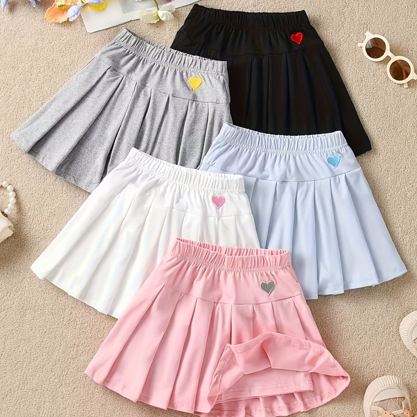 TEMU Send 2pcs, Girls' Pleated Skirt, Pants Belt, Safety Pants Skirt, Versatile Children's Anti Light Half Length Skirt, Summer Mid Size Children's Fashion, Suitable For Outdoor Sports Wear