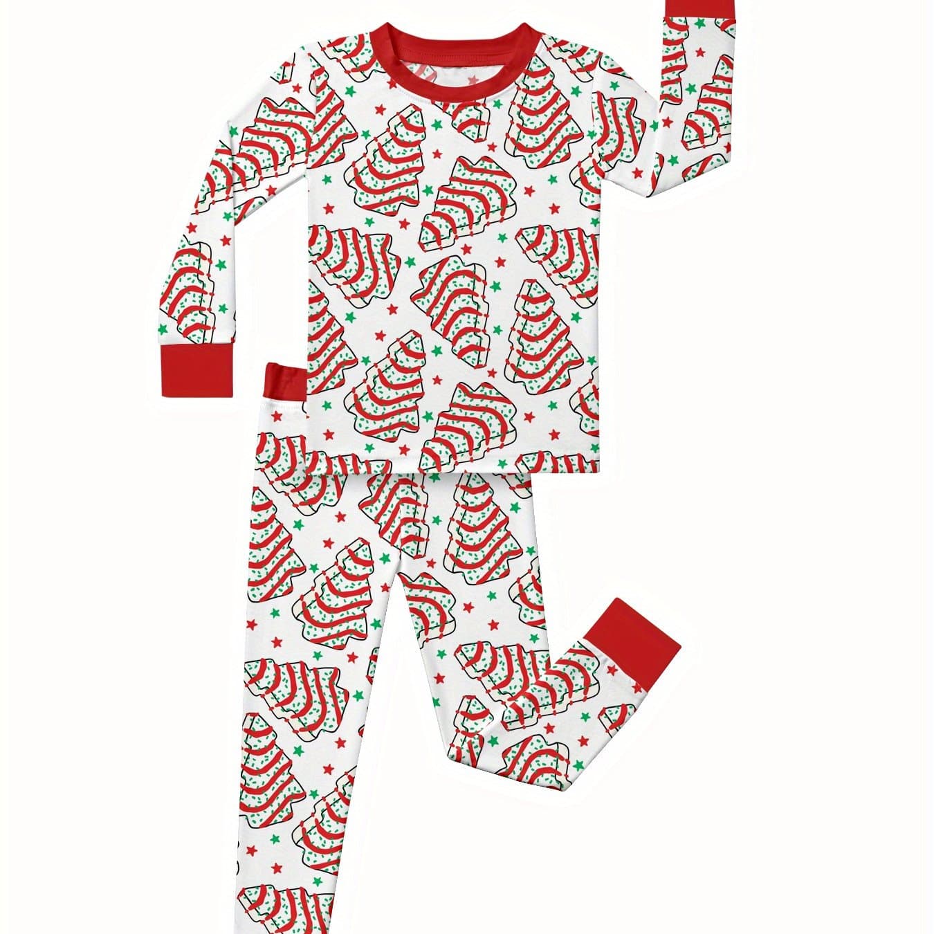 TEMU Bamboo Fiber - Christmas Long-sleeved Suit With Christmas Tree Pattern, , Elastic, Machine Washable - Christmas Gift, Suitable For Outdoor And Home Use