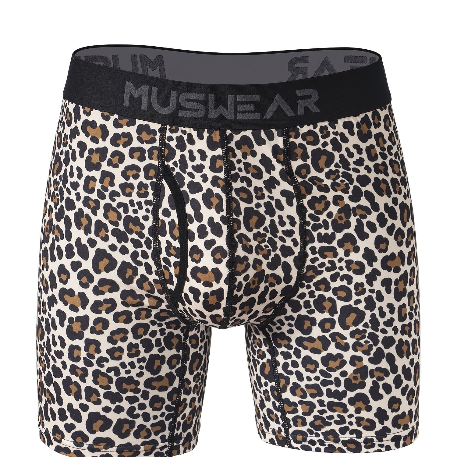 TEMU Muswear Men's Flat Briefs, Moisture-wicking And Breathable, Side-opening Classic Leopard Print