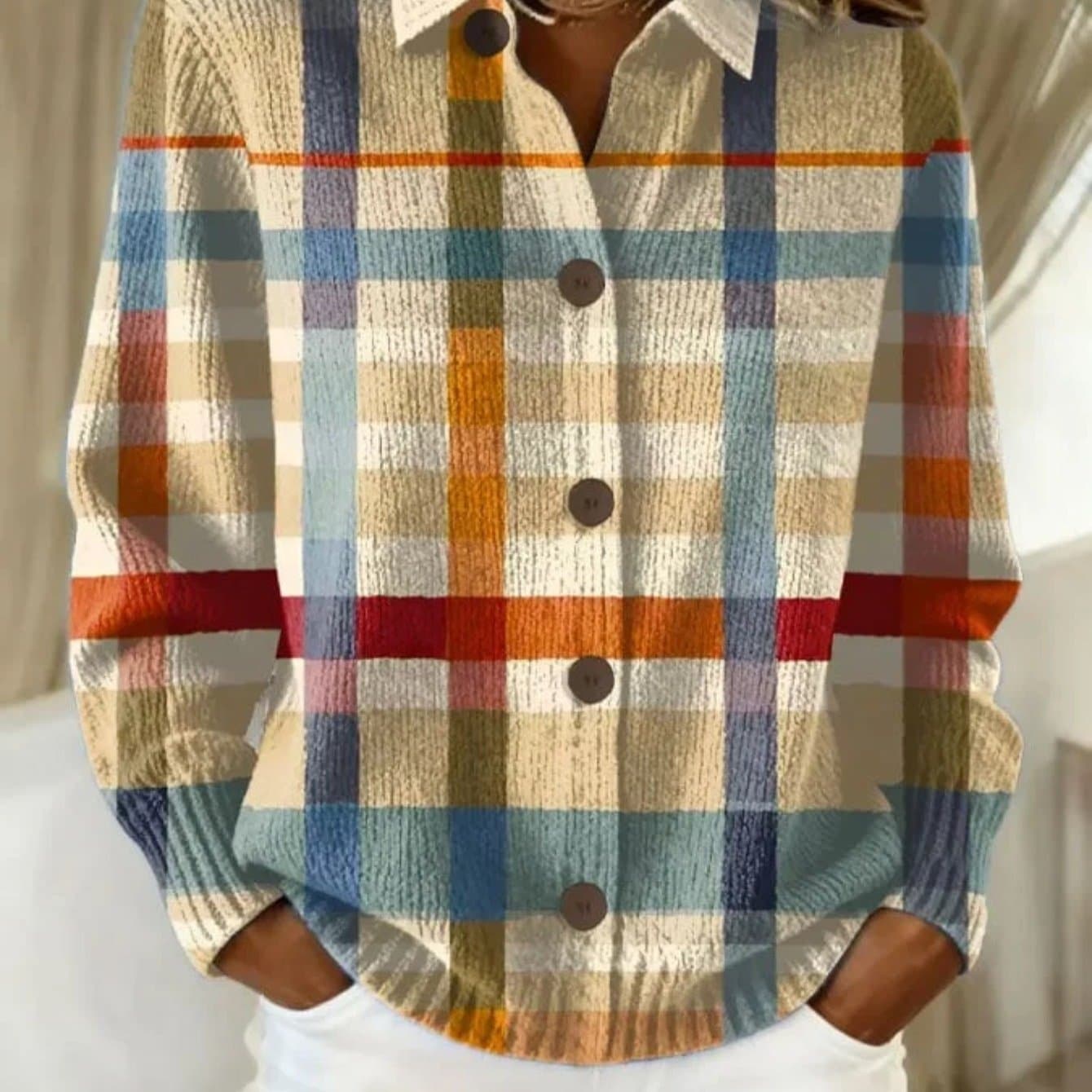 TEMU Cardigan For Women Featuring A Vintage Colorful Plaid Design
