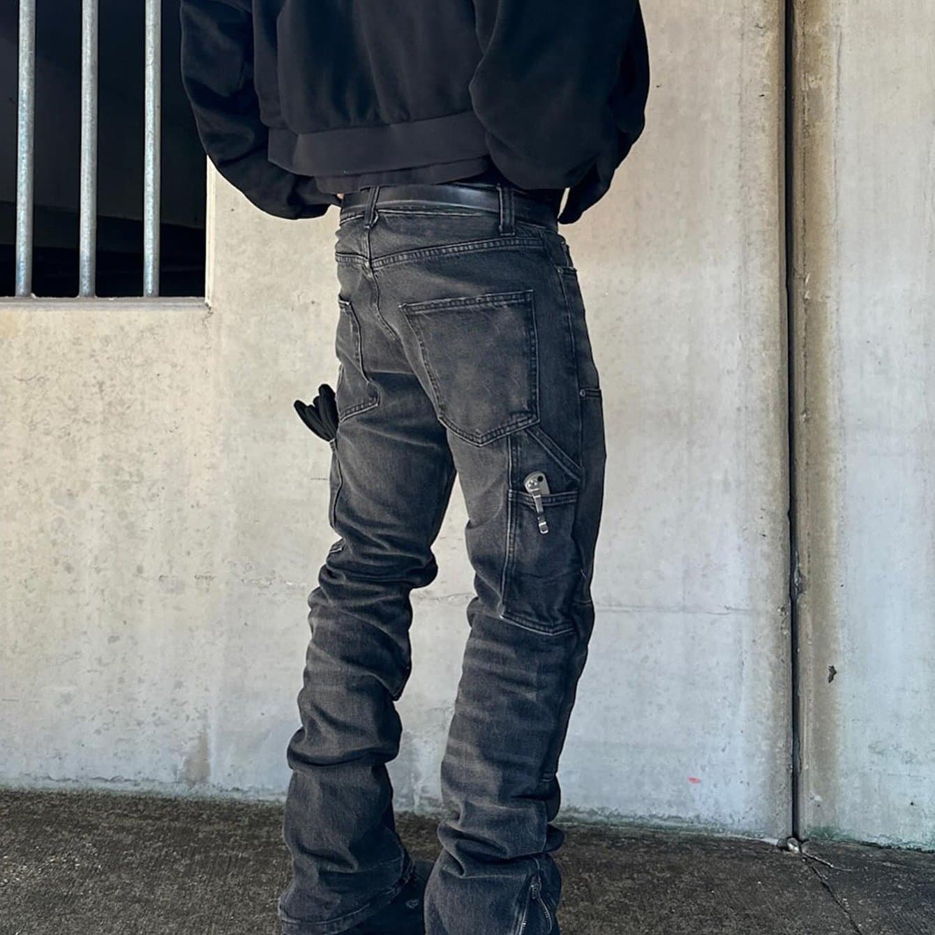 TEMU 's Trend Men's Jeans, Slim Stretch Design, Heavy Stitching, Large Side Pocket Leg Zipper Design, Unique Niche, Unique, Essential For To