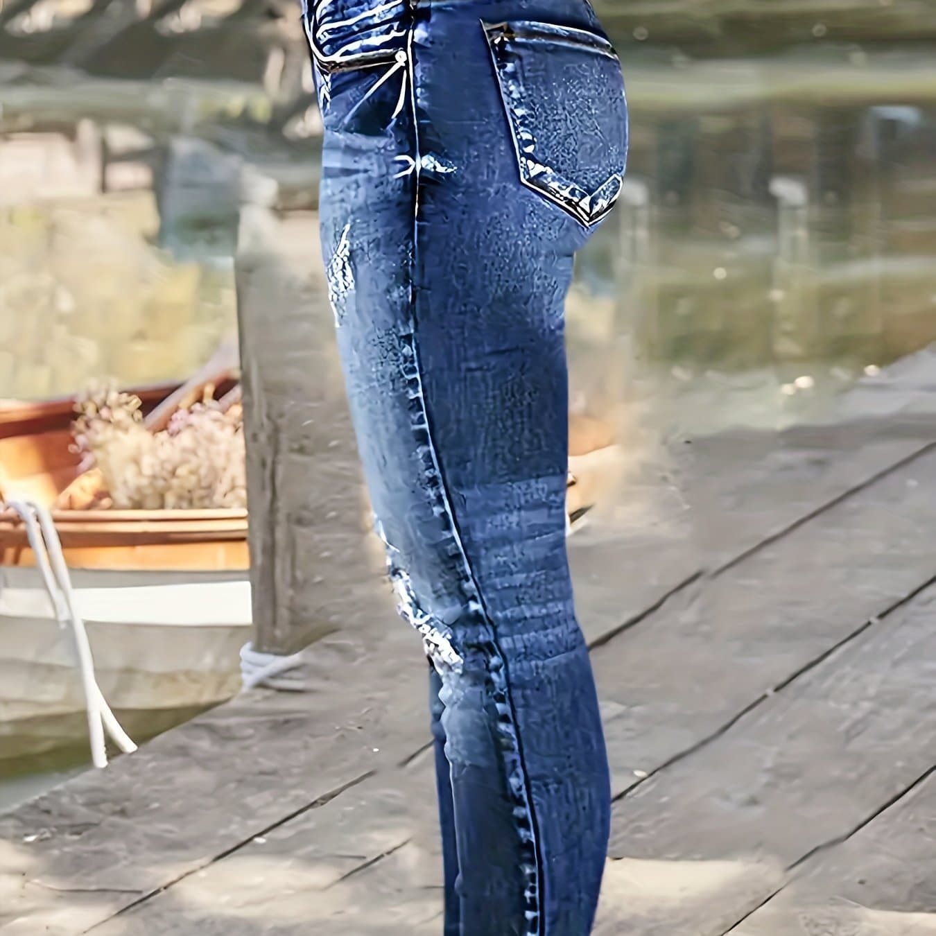 TEMU Women's Jeans, Ripped Double Button Waist Tight Jeans With Small Legs, Casual And Fashionable Comfortable Stretch Jeans, Women's Jeans And Clothing
