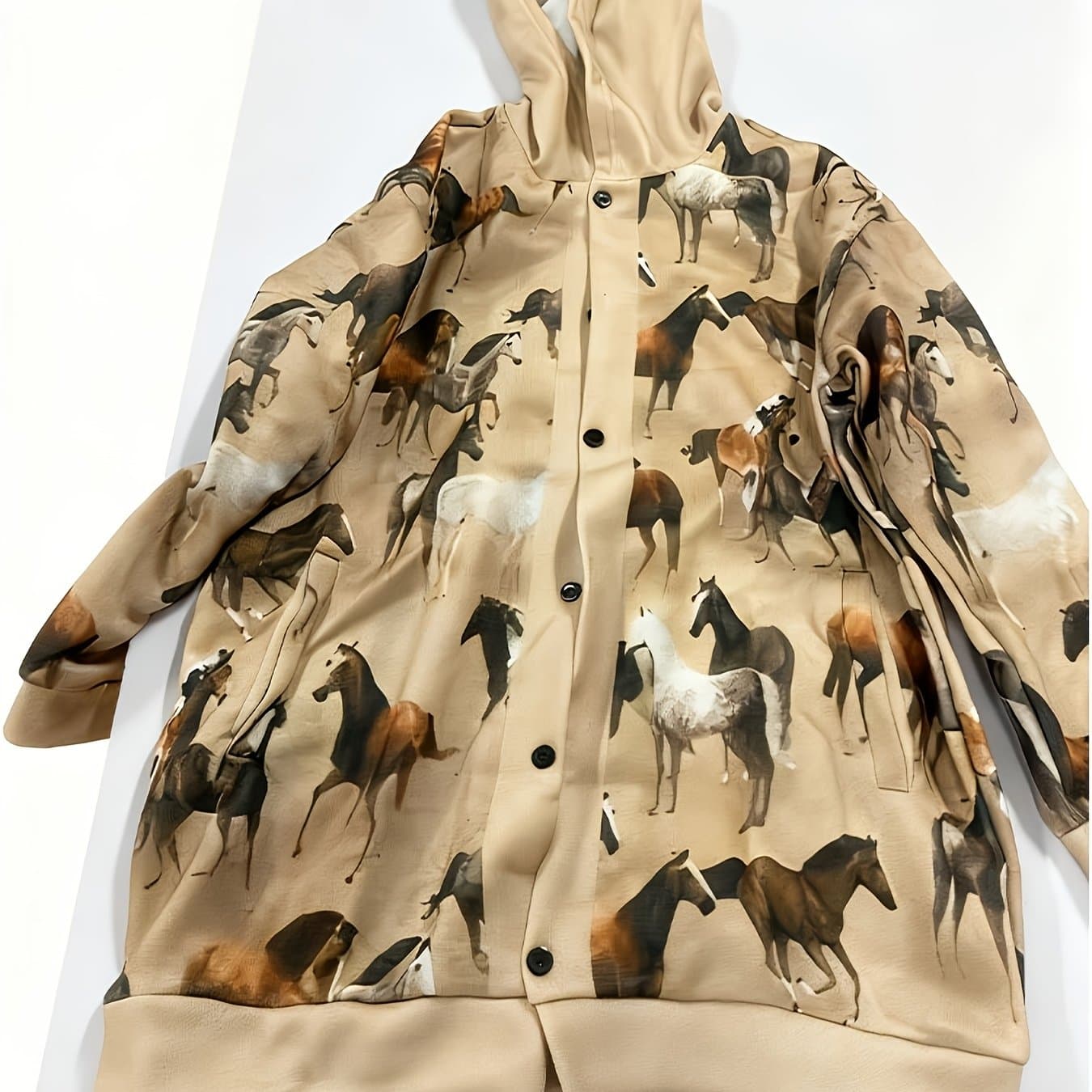 TEMU Women's Stylish Cardigan With Digital Horse Pattern - Long Sleeve Button-up For Winter , Comfortable For Fall, Regular Fit, All- Design