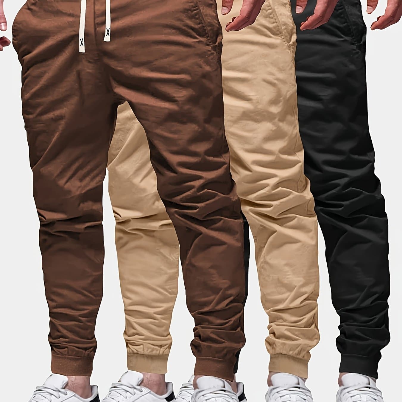 TEMU 3pcs Men's Regular Fit Solid Drawstring Sweatpants With Pockets - Ideal For Outdoor Sports & Casual Wear