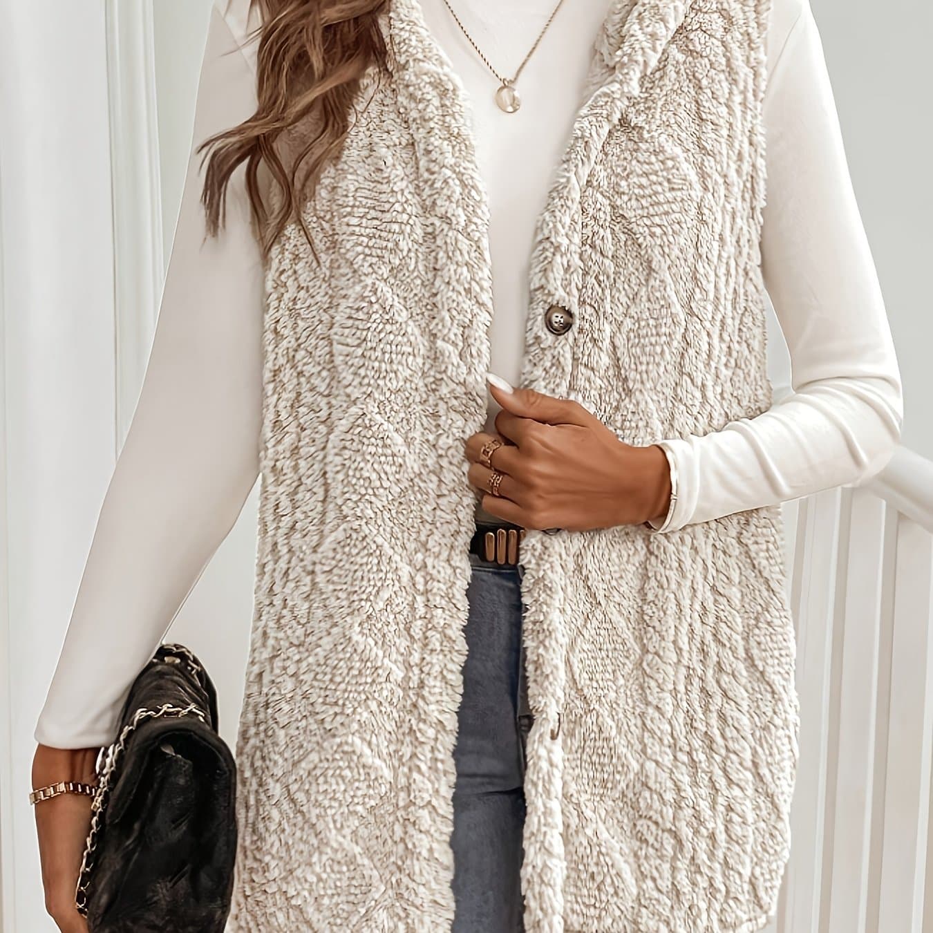 TEMU Plus Size - Plus-size Plush Vest Jacket