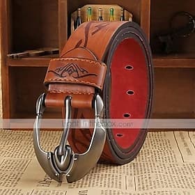 Men's Belt Faux Leather Belt Faux Leather Leather Active Fashion Work Basic Tribal Black Brown Frame Buckle