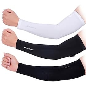 1 Pair Nuckily Cycling Sleeves Sun Sleeves Compression Sleeves Solid Color Reflective Lightweight Sunscreen Bike Black White Yellow for Men's Women's Adults' R