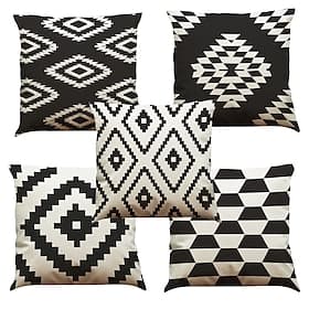 Set of 5 Solid Colored Floral Plaid  Natural / Organic Pillow Cover , Casual Retro Traditional / Classic Throw Pillow Outdoor Cushion for Sofa Couch Bed Chair