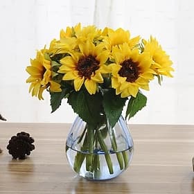 6 Branches Sunflower Artificial Flowers Home Decoration Wedding Supply 8X22cm/3X9,Fake Flowers For Wedding Arch Garden Wall Home Party Hotel Office Arrangement