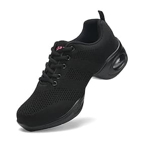 Women's Black Mesh Dance Sneakers with Air Cushion Sole - Ideal for Jazz, Hip-Hop, and Latin Dance - Breathable Lightweight Footwear for Comfort and Flexibilit