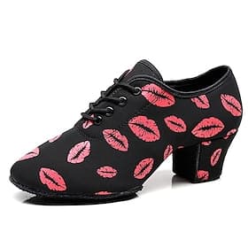Women's Latin Shoes Practice Trainning Dance Shoes Line Dance Performance Party Practice Lace Up Pattern / Print Oxford Sneaker Pattern / Print Thick Heel Blac