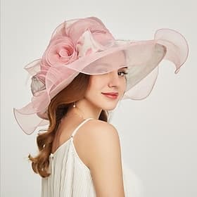 Organza Headwear with Flower / Ruffle 1 PC Wedding / Sports  Outdoor / Tea Party Headpiece dress to impress Hats Race Day Dress