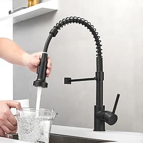 Kitchen Sink Mixer Faucet with Pull Out Sprayer, 360 swivel High Arc Single Handle Spring Pull Down Kitchen Taps Deck Mounted, One Hole Brass Kitchen Sink Fauc