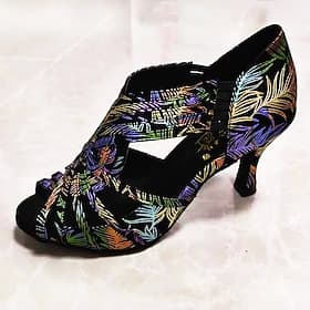 Women's Colorful Floral Embroidered Dance Shoes  with Soft Suede Sole – Open-Toe Latin Heels for Ballroom and Salsa Performance