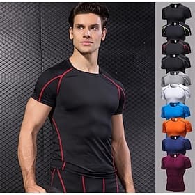Men's Stripes Fashion Compression Shirt Running Shirt Summer Spring Fall Winter Basic Short Sleeve Athletic Spandex 4 Way Stretch Quick Dry Anatomic Design Bre
