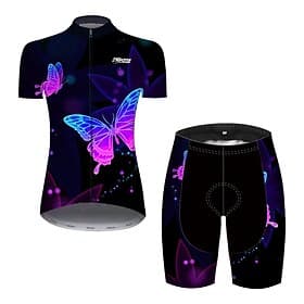 Damen Radtrikot mit Radhose fahrradbekleidung set Kurzarm MTB Mountain Rennrad Grün Blau Orange Schmetterling Farbverlauf Fahhrad Sportkleidung 3D-Pad Atmungsa