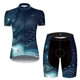 Femmes Maillot et Cuissard Velo Cyclisme Manche Courte VTT Vélo tout terrain Cyclisme sur route Été Printemps Automne Rouge Bleu Bleu Ciel Animal Dégradé À Mot