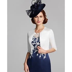 Boléro pour femmes Manteau de mariage pour les invités de la mère Wraps  Manteaux  Vestes Pure Basique Satin Wraps de mariage mi-sleeve avec couleur unie pour