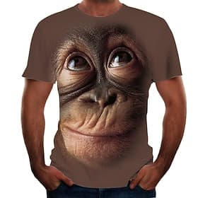 Herre Grafisk Dyr Orangutang Skjorte T skjorte T-skjorter Kortermet T skjorte 3D-utskrift Rund hals Skjorte Elegant og moderne Morsom Bekvem Fest Gate Daglig S