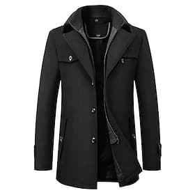 Men's Winter Coat Wool Coat Overcoat Business WorkWear Winter Wool Windproof Warm Outerwear Clothing Apparel Basic Essential Solid Colored Turndown