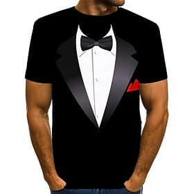 Men's Graphic Tee Tuxedo Shirts Short Sleeve T shirt 3D Print Round Neck Shirt Exaggerated Basic Daily Blue Black White Clothing Apparel Normal S M L XL XXL 3X