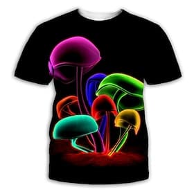 Men's Graphic Mushroom Shirt T Shirt Short Sleeve T shirt 3D Print Round Neck Shirt Exaggerated Daily Party Black Black / Purple Purple Clothing Apparel Normal