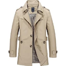 Hombre Abrigo de invierno Chaqueta de transición Sobretodo Gabardina Abrigo corto Negocio Casual Algodón Cortavientos Ropa de calle Ropa Color sólido Solapa de