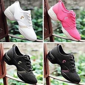 Women's Mesh Breathable Dance Sneakers - Lightweight Lace-Up Jazz and Fitness Shoes in Multiple Colors