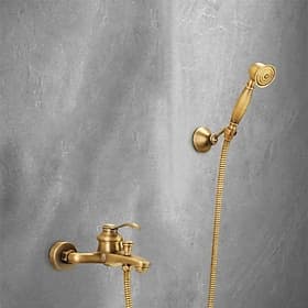 Shower Faucet,Antique Brass Shower Faucet Set,Wall Mounted Rainfall Single Handle Two Holes Shower Mixer Taps with Hot and Cold Switch